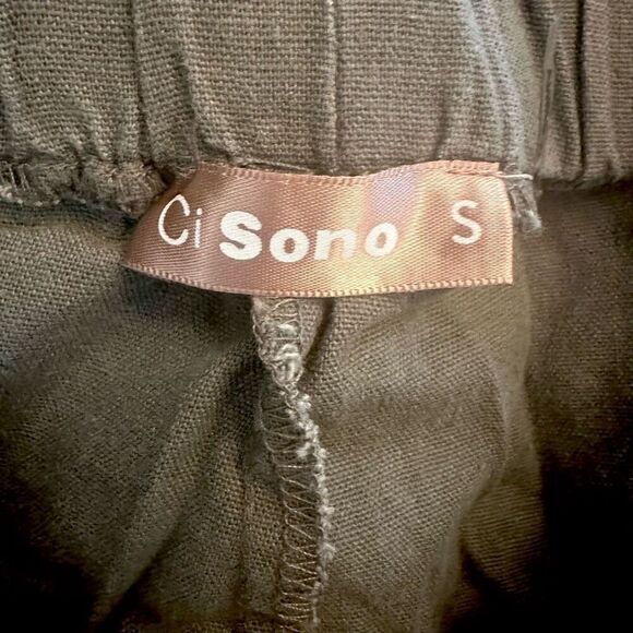 Ci Sono Linen Pull On Elastic Waist Olive Green Cargo Jogger Pants Size Small - Picture 4 of 5